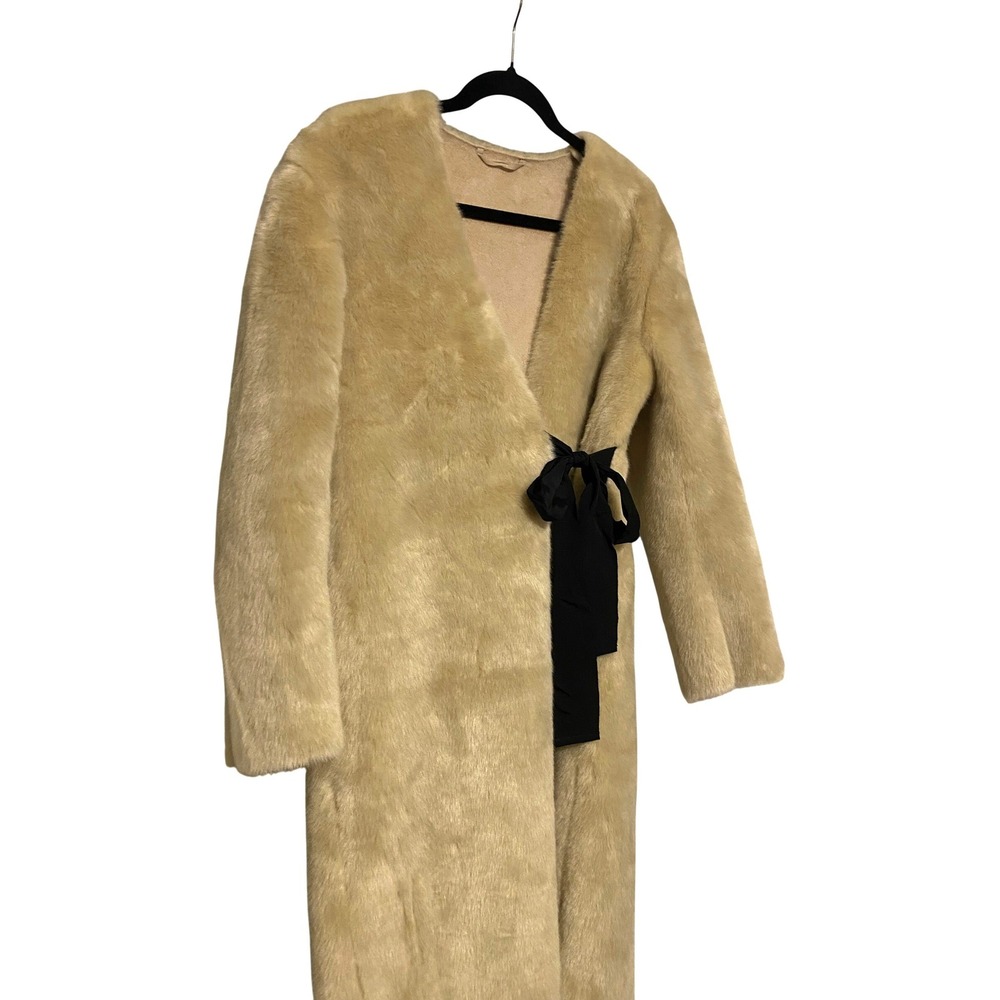 Plush Fur Longline Cream Wrap Coat‎ XS Elegant Romantic Scandi Boho Femme Winter